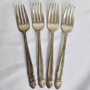 4 Vtg Holmes & Edwards Silverplate Forks, Danish Princess Pattern, 7"